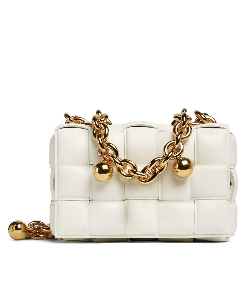 Bottega Veneta Chain Cassette Leather Cross Body Bag Cream